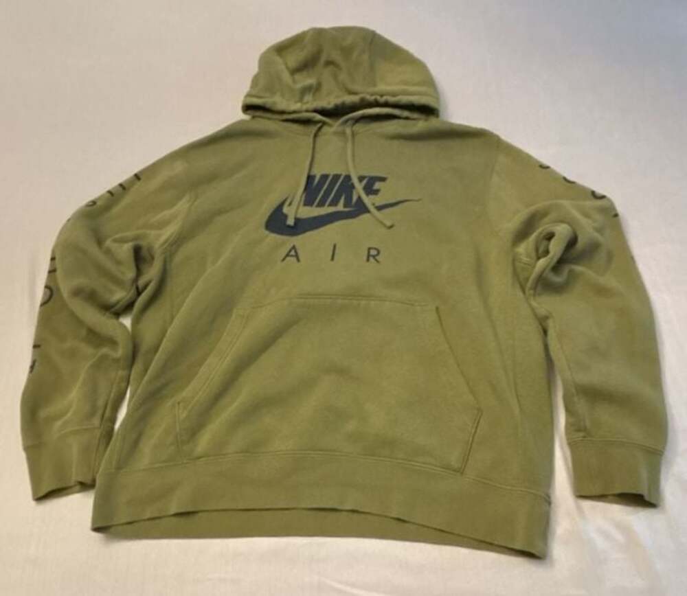 Nike Air Olive Green Pullover Hoodie with Just Do It Sleeve Print